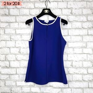 Liz Claiborne |Blue Sleeveless Blouse White Piping